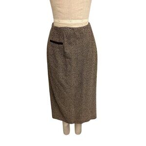 Dana Buchman Brown & Cream Wool Blend Tweed Pencil Skirt Size 24 Mid-Length